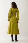 Shop_Son of A Noble Snob_Green Cotton Satin Collared Leaf Pathway Print Midi Dress _at_Aza_Fashions