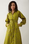 Buy_Son of A Noble Snob_Green Cotton Satin Collared Leaf Pathway Print Midi Dress _Online_at_Aza_Fashions