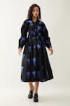 Buy_Son of A Noble Snob_Black Cotton Satin Collared Aston Grape Print Midi Dress _at_Aza_Fashions