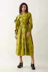 Buy_Son of A Noble Snob_Green Cotton Satin Collared Leaf Aston Midi Dress _at_Aza_Fashions