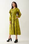 Son of A Noble Snob_Green Cotton Satin Collared Leaf Aston Midi Dress _Online_at_Aza_Fashions