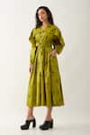 Buy_Son of A Noble Snob_Green Cotton Satin Collared Leaf Aston Midi Dress _Online_at_Aza_Fashions