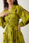 Shop_Son of A Noble Snob_Green Cotton Satin Collared Leaf Aston Midi Dress _Online_at_Aza_Fashions