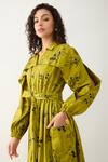 Buy_Son of A Noble Snob_Green Cotton Satin Collared Leaf Aston Midi Dress 
