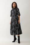 Son of A Noble Snob_Black Cotton Satin Collared Bolder Anther Print Midi Dress _Online_at_Aza_Fashions