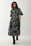 Buy_Son of A Noble Snob_Black Cotton Satin Collared Bolder Anther Print Midi Dress _Online_at_Aza_Fashions