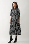 Shop_Son of A Noble Snob_Black Cotton Satin Collared Bolder Anther Print Midi Dress _Online_at_Aza_Fashions