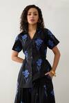 Buy_Son of A Noble Snob_Black Cotton Satin Collared And Blue Farm Print Pant Set _Online_at_Aza_Fashions