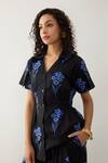 Son of A Noble Snob_Black Cotton Satin Collared And Blue Farm Print Pant Set _at_Aza_Fashions