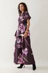 Son of A Noble Snob_Purple Cotton Satin Collared Bloom Print Co-ord Set _at_Aza_Fashions