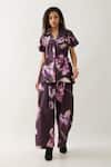 Buy_Son of A Noble Snob_Purple Cotton Satin Collared Bloom Print Co-ord Set _at_Aza_Fashions