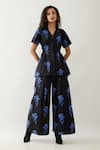 Shop_Son of A Noble Snob_Blue Cotton Satin Collared Floral Print Relaxed Fit Shirt _Online_at_Aza_Fashions
