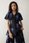 Buy_Son of A Noble Snob_Blue Cotton Satin Collared Floral Print Relaxed Fit Shirt _at_Aza_Fashions
