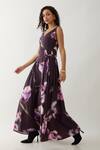 Son of A Noble Snob_Purple Cotton Satin V-neck Floral Maxi Dress _Online_at_Aza_Fashions