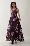 Buy_Son of A Noble Snob_Purple Cotton Satin V-neck Floral Maxi Dress _Online_at_Aza_Fashions