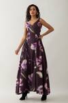 Buy_Son of A Noble Snob_Purple Cotton Satin V-neck Floral Maxi Dress _at_Aza_Fashions