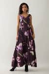 Shop_Son of A Noble Snob_Purple Cotton Satin V-neck Floral Maxi Dress _Online_at_Aza_Fashions
