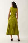Shop_Son of A Noble Snob_Green Cotton Satin V-neck Leaf Sleeveless Midi Dress _at_Aza_Fashions