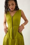 Shop_Son of A Noble Snob_Green Cotton Satin V-neck Leaf Sleeveless Midi Dress _Online_at_Aza_Fashions