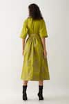 Shop_Son of A Noble Snob_Green Cotton Satin V-neck Leaf Midi Dress With Belt _at_Aza_Fashions