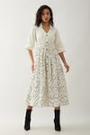 Buy_Son of A Noble Snob_Off White Cotton Satin V-neck Delta Pathway Print Midi Dress _at_Aza_Fashions