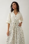 Buy_Son of A Noble Snob_Off White Cotton Satin V-neck Delta Pathway Print Midi Dress 