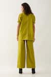 Shop_Son of A Noble Snob_Green Cotton Satin Collared Leaf Demure Co-ord Set _at_Aza_Fashions