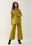 Buy_Son of A Noble Snob_Green Cotton Satin Collared Leaf Demure Co-ord Set _at_Aza_Fashions