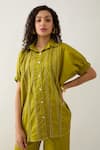 Buy_Son of A Noble Snob_Green Cotton Satin Collared Leaf Demure Co-ord Set 
