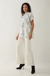 Son of A Noble Snob_Off White Cotton Satin Collared Demur Anther Print Shirt And Pant Set _Online_at_Aza_Fashions
