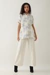 Shop_Son of A Noble Snob_Off White Cotton Satin Collared Demur Anther Print Shirt And Pant Set _Online_at_Aza_Fashions