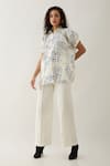 Son of A Noble Snob_Off White Cotton Satin Collared Demur Anther Print Shirt And Pant Set _at_Aza_Fashions