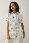 Buy_Son of A Noble Snob_Off White Cotton Satin Collared Demure Anther Print Shirt _at_Aza_Fashions
