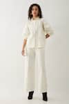 Buy_Son of A Noble Snob_Off White Cotton Satin Collared Drip Puff Sleeve Shirt _at_Aza_Fashions
