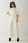 Son of A Noble Snob_Off White Cotton Satin Collared Drip Puff Sleeve Shirt _at_Aza_Fashions