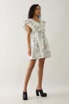Buy_Son of A Noble Snob_Off White Cotton Satin V-neck Gala Anther Print Dress _Online_at_Aza_Fashions