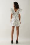 Shop_Son of A Noble Snob_Off White Cotton Satin V-neck Gala Anther Print Dress _at_Aza_Fashions