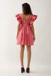 Shop_Son of A Noble Snob_Pink Cotton Satin V-neck Salmon Catkin Print Dress _at_Aza_Fashions
