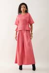 Buy_Son of A Noble Snob_Pink Cotton Satin Embroidery Round Neck Gordon Salmon Co-ord Set _at_Aza_Fashions