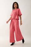 Shop_Son of A Noble Snob_Pink Cotton Satin Embroidery Round Neck Gordon Salmon Co-ord Set _Online_at_Aza_Fashions