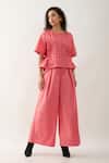 Buy_Son of A Noble Snob_Pink Cotton Satin Embroidery Round Neck Gordon Salmon Co-ord Set 