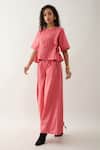 Son of A Noble Snob_Pink Cotton Satin Round Neck Gordon Salmon Top _Online_at_Aza_Fashions
