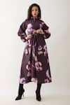 Son of A Noble Snob_Purple Cotton Satin Round Neck Grace Midi Dress _Online_at_Aza_Fashions
