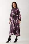 Shop_Son of A Noble Snob_Purple Cotton Satin Round Neck Grace Midi Dress _Online_at_Aza_Fashions
