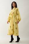 Son of A Noble Snob_Yellow Cotton Satin Round Neck Grace Farm Print Dress _Online_at_Aza_Fashions