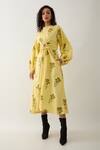 Shop_Son of A Noble Snob_Yellow Cotton Satin Round Neck Grace Farm Print Dress _Online_at_Aza_Fashions