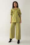 Buy_Son of A Noble Snob_Green Cotton Satin Collared Leaf Catkin Print Shirt And Trouser Set _at_Aza_Fashions