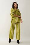 Buy_Son of A Noble Snob_Green Cotton Satin Collared Leaf Catkin Print Shirt And Trouser Set _Online_at_Aza_Fashions