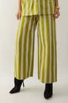 Shop_Son of A Noble Snob_Green Cotton Satin Collared Leaf Catkin Print Shirt And Trouser Set _Online_at_Aza_Fashions