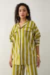 Buy_Son of A Noble Snob_Green Cotton Satin Collared Leaf Catkin Print Shirt And Trouser Set 